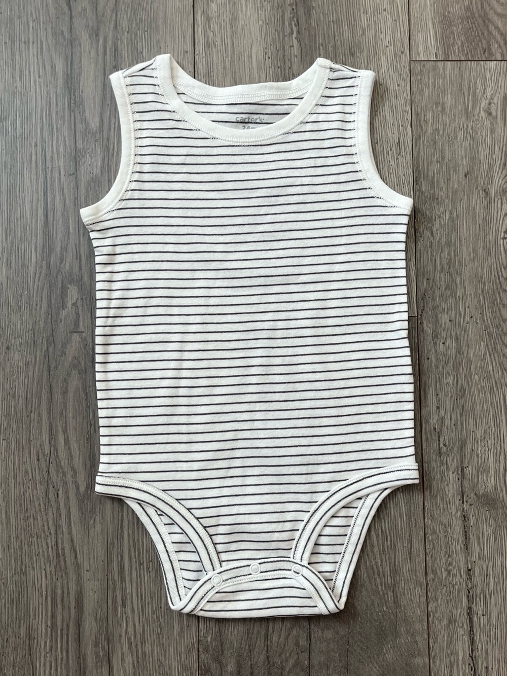 Carter’s Sleeveless Striped One-Piece Bodysuit White Black Boy 24 Months NEW